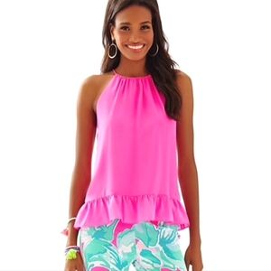 Lilly Pulitzer Hot Pink Ruffle Hem Halter Top